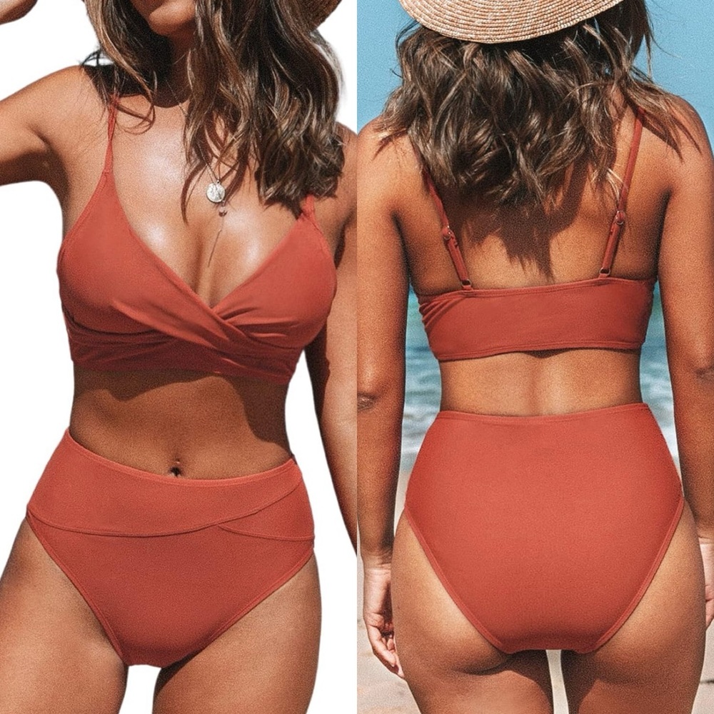 NWT Bikini Sets Two Piece Swimsuit High Waisted‎ V Neck Twist Front Adjustable